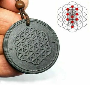 Flower Of Life Necklace Pendant EMF Scalar Black Tourmaline Gemstone Unisex - Picture 1 of 24