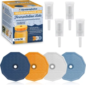 Fermentaholics 4-Pack Fermentation Lids with 3-Piece Airlocks for Wide Mouth - Picture 1 of 12