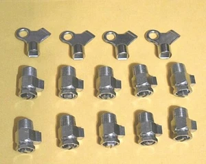 10 Radiator Nickel Plated Brass Air Vent Bleeder Coin Valves 1/8" MIP & 4 Keys - Picture 1 of 10