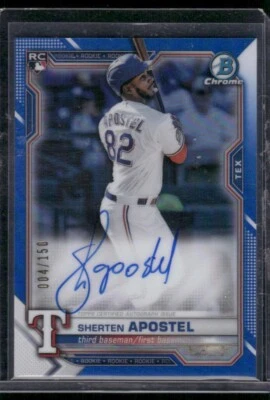 2021 Bowman Chrome #BCRA-SA Sherten Apostel RC Blue Auto /150 Rangers - Image 1 of 2