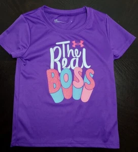 Under Armour Soccer T Shirt Heat Gear Girl's Size 5 Purple Glitter Nearly New - Picture 1 of 3