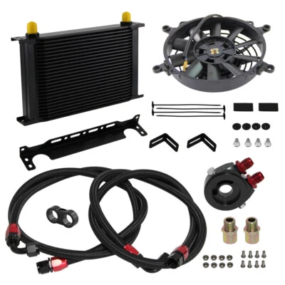 Universal 25 Row 8AN Engine Oil Cooler Mount Kit with Electric Fan 12V 2900RPM - Image 1 of 4