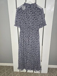Hayden LA Blue Floral High Neck Ruffle Midi Dress Size L Cottagecore Boho - Picture 1 of 11