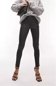 Topshop Jamie Black Coated Skinny Jeans; Size 32X30 - Picture 1 of 3