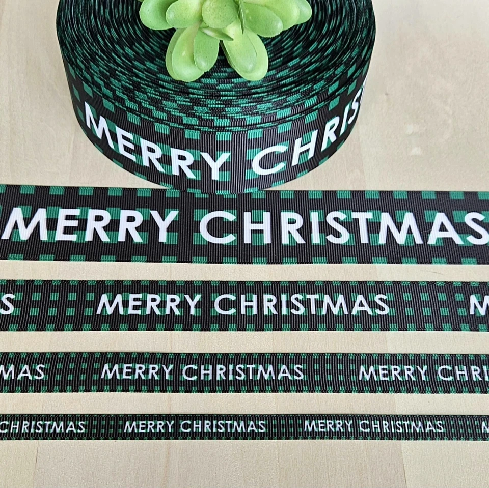 3/8, 5/8 7/8 y 1.5" (1 YD) Feliz Navidad Grosgrain Cinta Buffalo Cuadros Regalo Foto 1 de 1