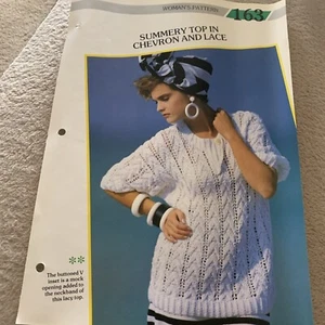VINTAGE CREATIVE KNITTING PATTERN - SUMMERY TOP IN CHEVRON AND LACE - Picture 1 of 5