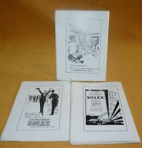 Lot of 3 Antique 1920s Solex Advertisements Including Jean Routier and Henry Chenet