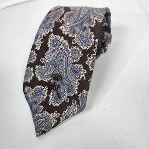 Vintage Countess Mara Paisley Repp Tie 57" X 3-3/8" Blue & Brown - Picture 1 of 11