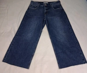 KANCAN Wide Leg Baggy High Rise Cropped Jeans Blau Medium Wash Raw Hem Größe 31 - Bild 1 von 13