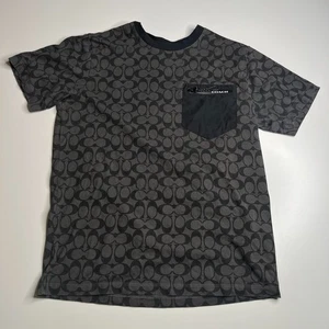 Coach Men’s Signature C Print Pocket T-Shirt Black Gray Size Small - Picture 1 of 7