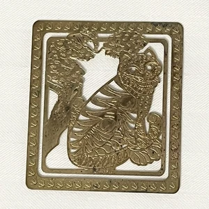 Lasergeschnittenes Messing Lesezeichen Katze Kätzchen mit Streifen Quadrat - Bild 1 von 7