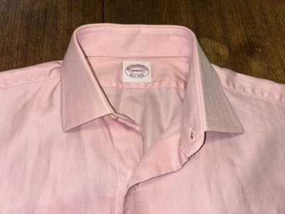 Brooks Brothers Makers Pink Herringbone Cotton Shirt Small French Cuffs EUC - Image 1 of 4