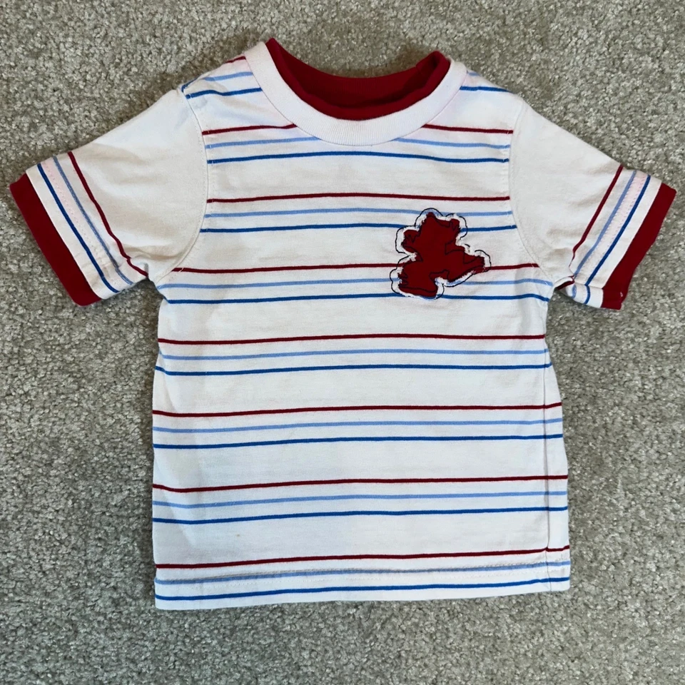 Camiseta a Rayas Infantiles Kid Connection Rojo Azul Aplique Talla 18 Meses Foto 1 de 4