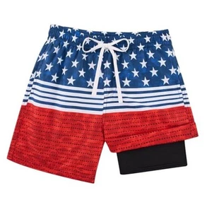 Boys Swim Trunks for 5-16 Years Compression Liner 10-12 Years Usa Flag - Picture 1 of 6