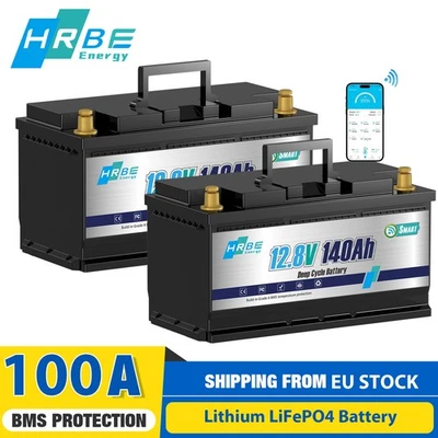 HRBEENERGY 2PCS 12V 140Ah Lithium Batterie LiFePO4 Akku 100A BMS Boot Solarbatterie 3.584KW