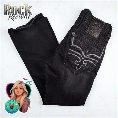 Pantalones de mezclilla Rock Revival para hombre 30 Steven relajados rectos negros con solapa bolsillo 32x30 Foto 1 de 4