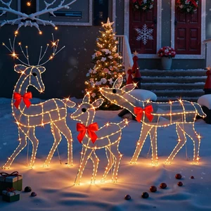 [3-Piece Reindeer Christmas Decorations Outdoor] 2D Lighted Deer Family with 260 - Picture 1 of 12