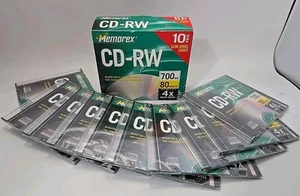 NEW MEMOREX CD-RW ~10 PACK~ 4X 700MB 80 MIN COMPACT DISCS ~REWRITABLE~ SLIM CASE - Picture 1 of 5
