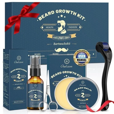 Bartwuchsmittel Wachstum Set Bartwuchs Bartroller Beard Bartöl Bart Growth Kit - Bild 1 von 4