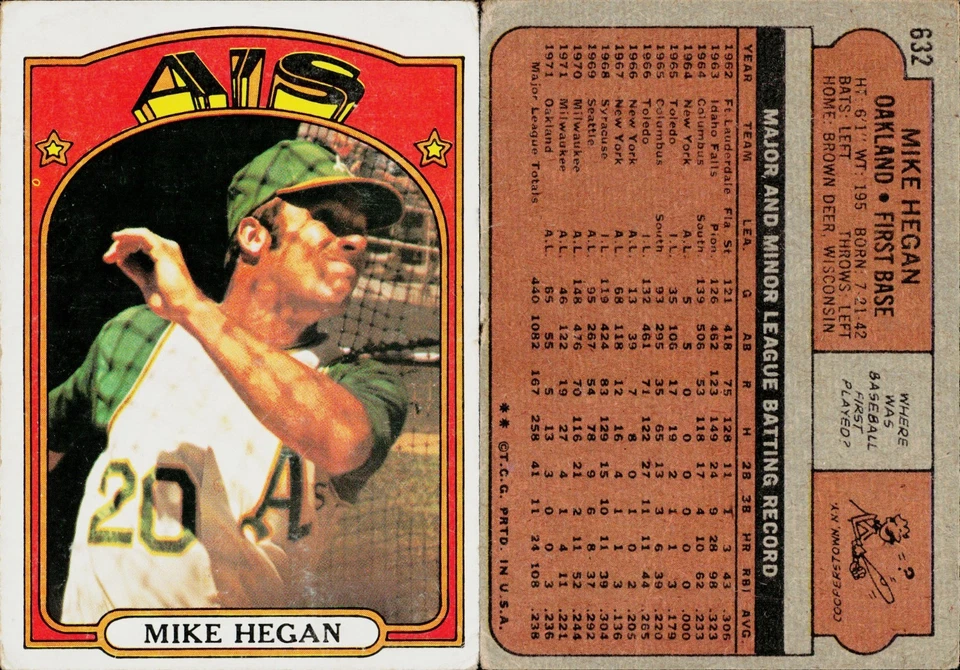 Tarjeta de béisbol 1972 Topps #632 Mike Hegan Foto 1 de 1