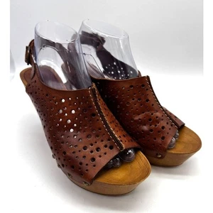 Natalia Blanco Laser Cut Leather Platform Sandals Slides Size 40 9 Boho Festival - Picture 1 of 6
