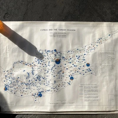 Map Of Cyprus Turkish Invasion Chart Poster 35 X23” Original Foto 1 de 4