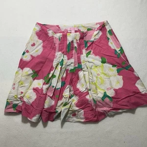 Lilly Pulitzer Women's 4 Pink White Floral Lightweight Cotton Mini Skirt Lined - Picture 1 of 13