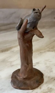 Vintage Handmade Clay Cat In Tree Sculpture Spooky Decor Signed A.B.A. 4.5” - Picture 1 of 7