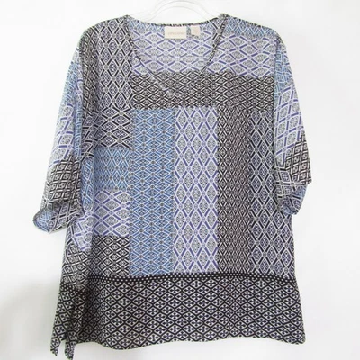 Blusa Chicos 1 Pullover Top Chifón Cuello en V Azul Negro Ligera Mediana 8/10 Foto 1 de 4