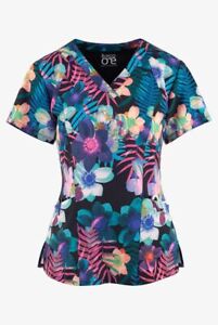 Barco One Scrubs Style #5107 V-Neck Print Scrub Top in "Summer Delight" Size S