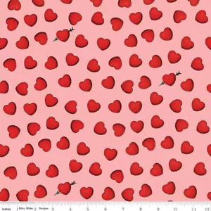 VALENTINES TOSSED HEARTS ON PINK ALL MY HEART BY FRISCH RILEY BLAKE FABRIC HY - Picture 1 of 1