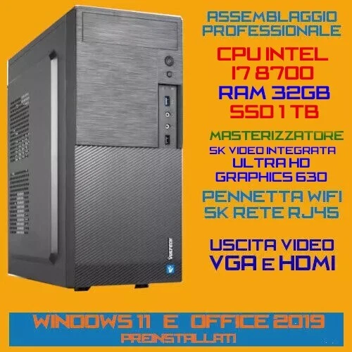 COMPUTER PC FISSO CPU INTEL i7-8700 32GB SSD1.0TB DVDRW Wpen Win11 + Office - Immagine 1 di 1