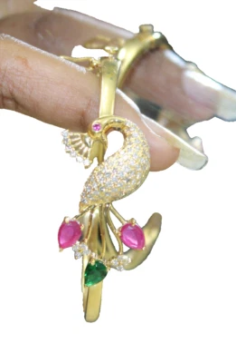 1.40ct Natural Round Diamond 14K Solid Yellow Gold Emerald Ruby Wedding Bracelet - Image 1 of 4