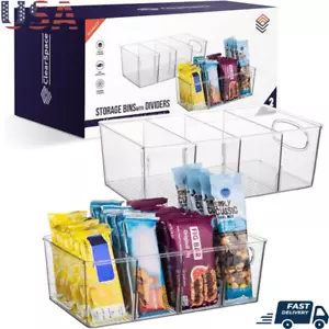 Pantry Organizer Storage Bins W/ Dividers Cabinet Refrigerator Snack Organizer - Picture 1 of 7