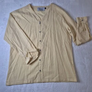 NewVay Women XL Cotton Yellow Button Up Blouse Long Sleeve Artist Garden Ukraine - Picture 1 of 8