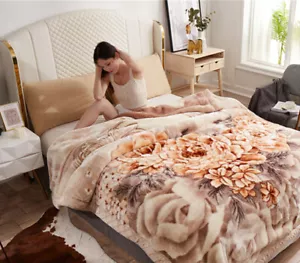Raschel Blanket Thickening Winter Bed Cover 2 Ply Floral Pattern Warmful Sheet - Picture 1 of 12