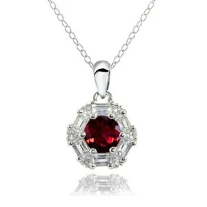 925 Silver Created Ruby and White Topaz Baguette & Round-Cut Fashion Necklace - Picture 1 of 4