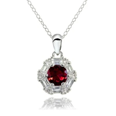 925 Silver Created Ruby and White Topaz Baguette & Round-Cut Fashion Necklace - Image 1 of 4