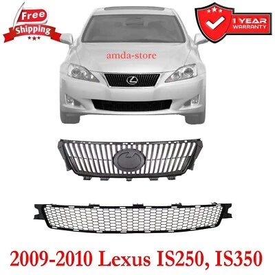 Bumper Upper & Lower Grille 2009-2010 Lexus IS250 IS350 Front Plastic Set 2pcs — 第 1/4 张图片