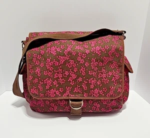 Aeropostale Messenger Bag Crossbody Canvas Belt Closure Pink Floral Brown - Picture 1 of 17