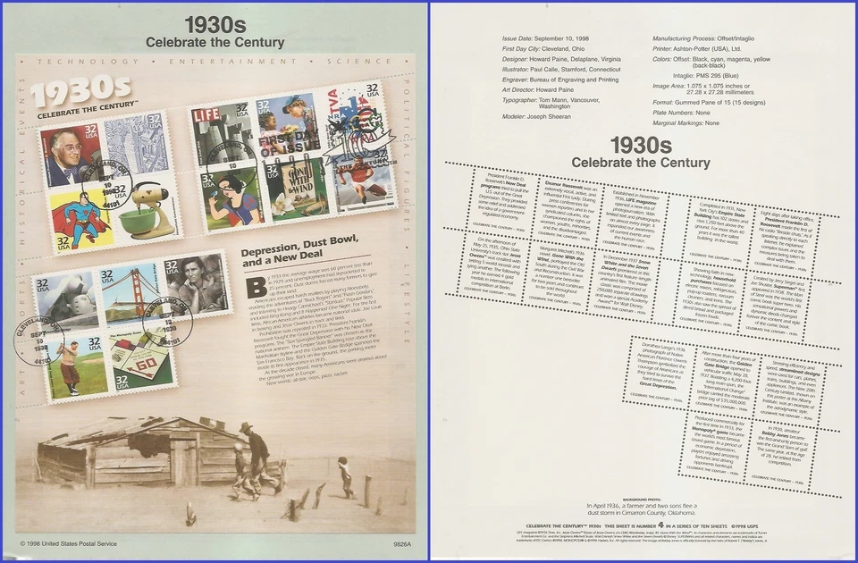 USA2 #3185 U/A SOUVENIR PAGE FDC SvSht  Celebrate the Century - 1930s - Image 1 of 1