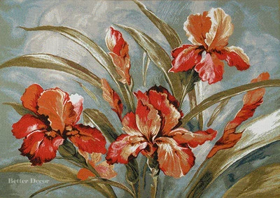 WALL JACQUARD WOVEN TAPESTRY Iris Floral Impressions EUROPEAN DECOR PICTURE - Image 1 of 2