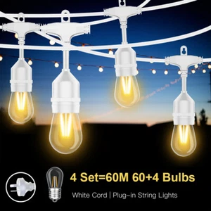 60M 60+4 Bulbs LED Commercial Outdoor Patio Festoon String Lights Wedding Party - Picture 1 of 10