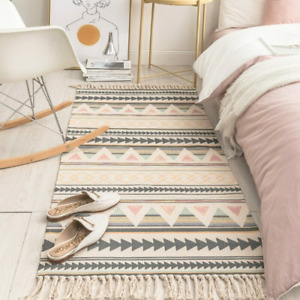 Cotton Linen Tassel Woven Carpet Floor Mat Door Bedroom Tapestry Decor Blanket
