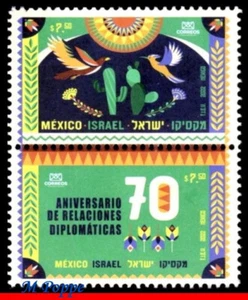 22-22 MEXICO 2022 JOINT ISSUE WITH ISRAEL, DIPL. RELATIONS, CACTUS, BIRDS, MNH - Picture 1 of 2