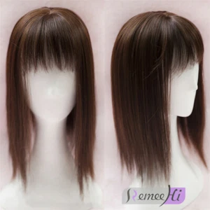 Facile copertura capelli grigi topper ricambio donna capelli sintetici con bang - Foto 1 di 12