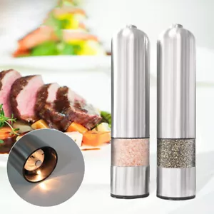 2PCS Electric Salt Pepper Grinder Mill Stainless Steel Spice Battery Light - Picture 1 of 10