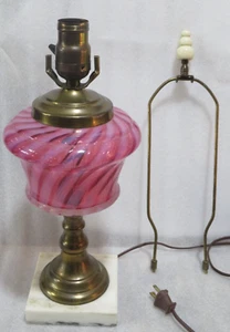 Vintage Fenton Cranberry Swirl Glass Globe Table Lamp Marble base Shabby Chic - Picture 1 of 11