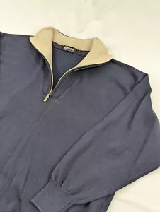 BARBOUR Large Men Sweater Leith Zip Neck Pullover Quarter Zip Navy 100% Cotton - Picture 1 of 9