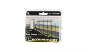 Woodland Scenics N 2250 Single Crossbar Power Utility Poles Pre-Wired Weathered - Picture 1 of 4